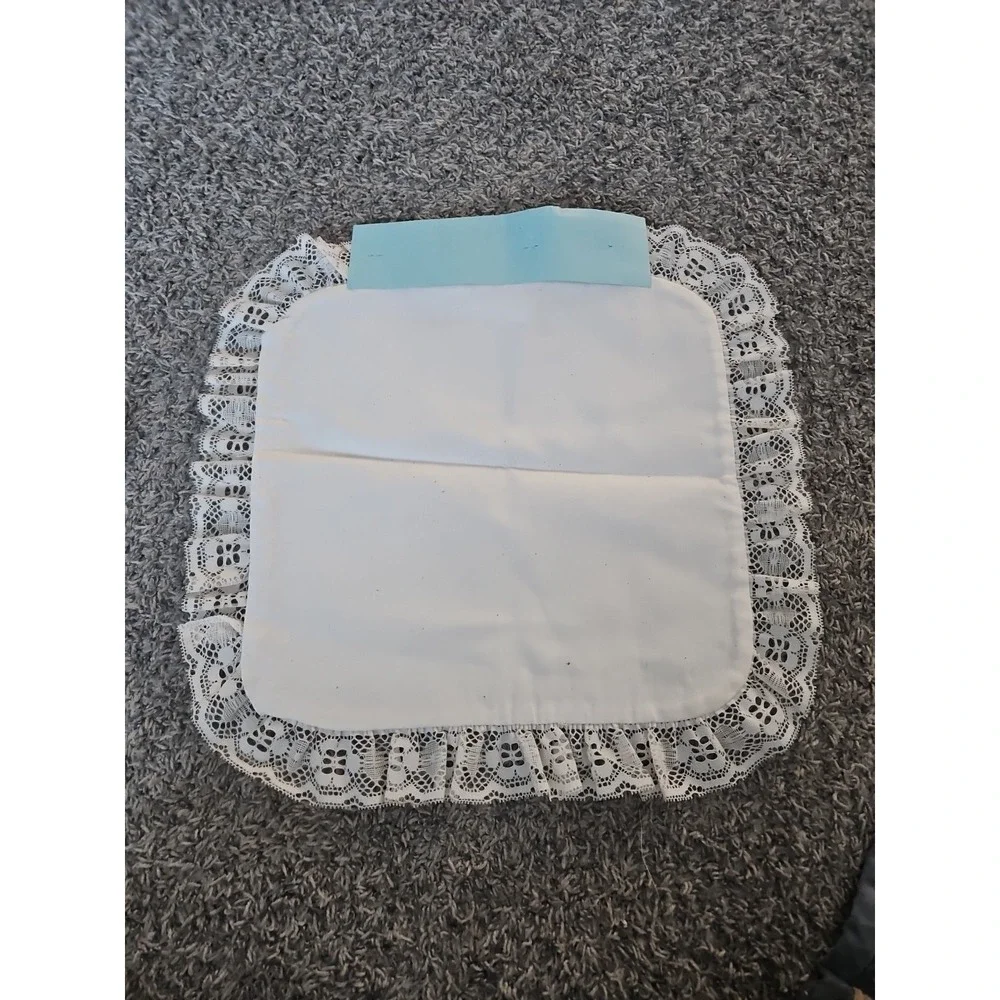 Vintage Nojae of Fairway Stamped 14x14 Hand Embroidery Pillow Top With Lace Trim